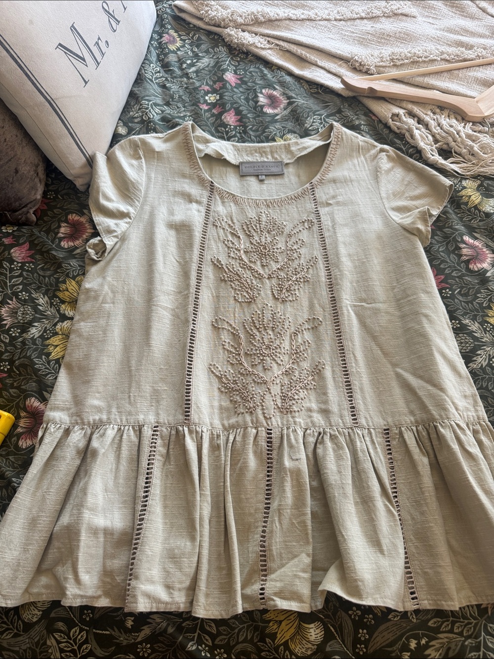 Double D Ranch Cream Embroidered Peplum Tunic